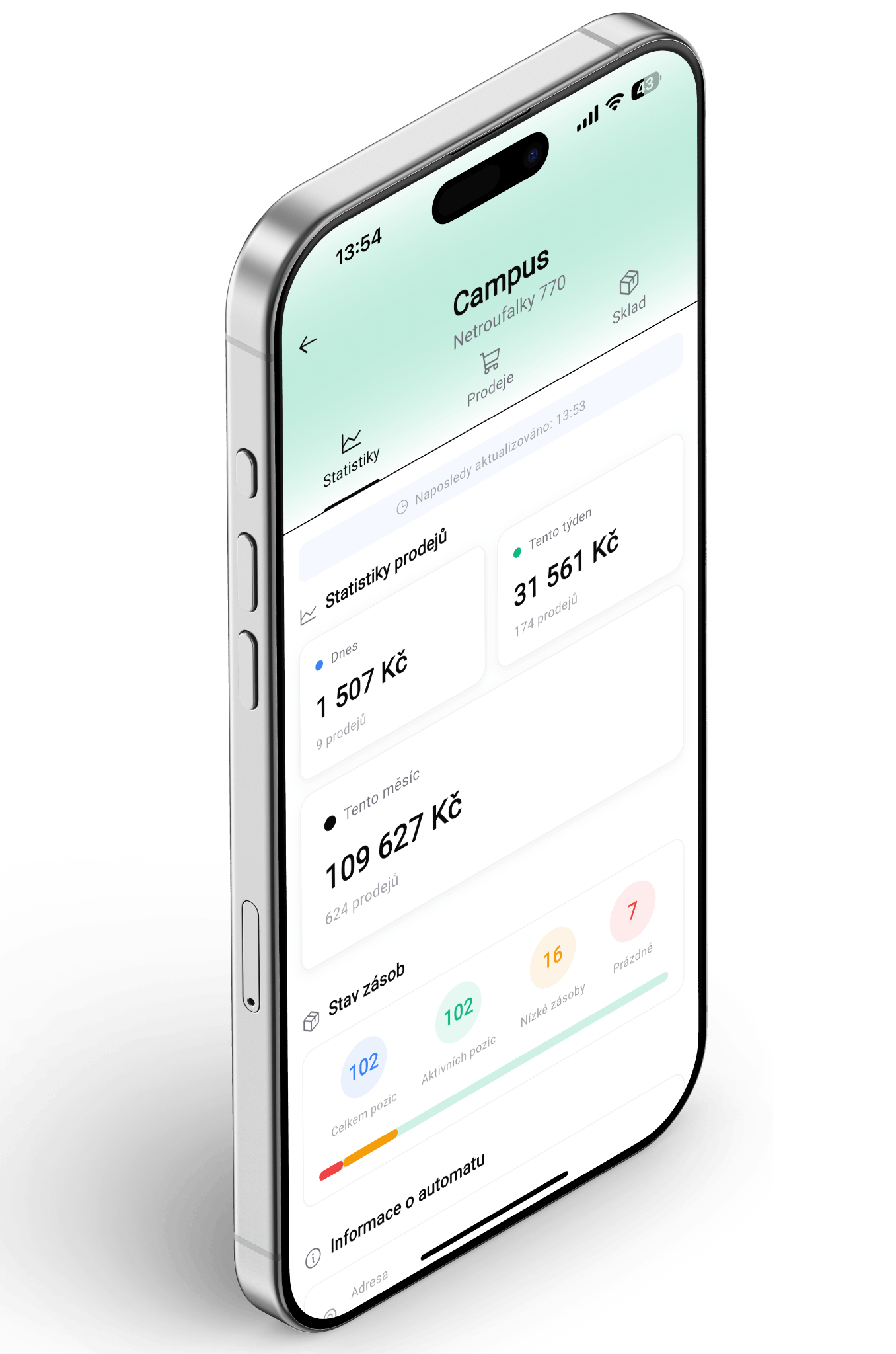 MůjAutomat aplikace - Správa zásob